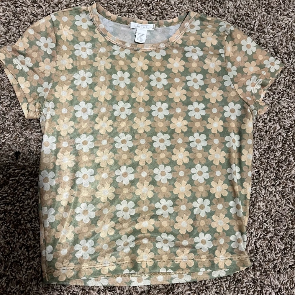 Green Flower Mesh Top